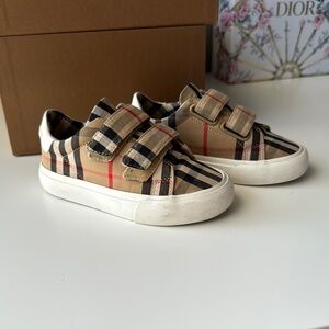 Burberry Kids Beige and Black Plaid Sneakers
